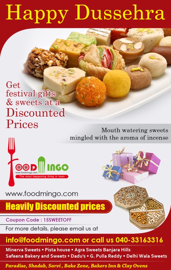Make your Dussehra celebrations special & order mouth watering sweets from www.foodmingo.com or call 040-33163316